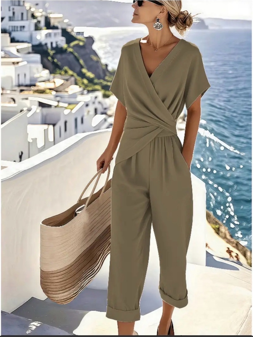 Women’s Olive Wrap-Front Jumpsuit